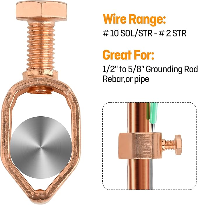 3PCS Ground Rod Clamp, Great for 1/2”- 5/8” Grounding Rods (3, Copper Clad Clamp (1/2''-5/8''))