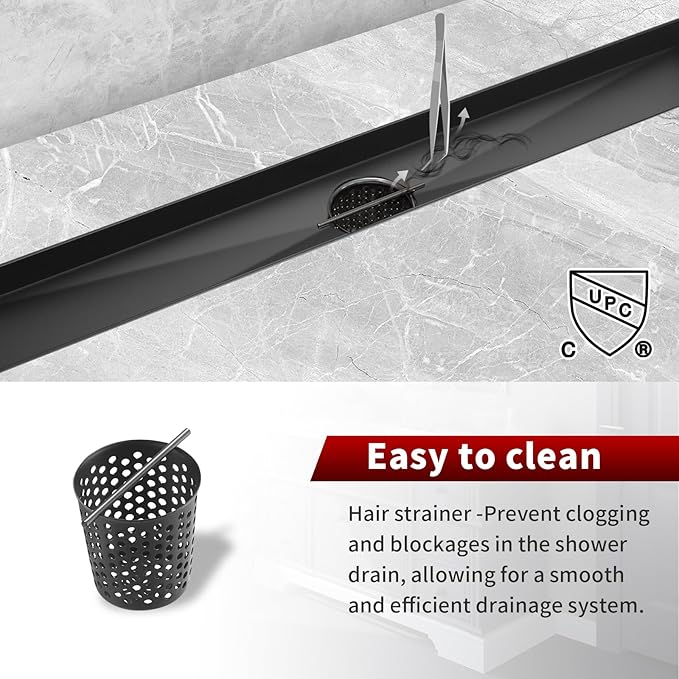 Sharp-tec 36 inch Linear Shower Drain, Black Rectangular Floor Drain, V-Shape Design Drain Channel, 304 Stainless Steel, cUPC Certificated for Bathroom Shower Room (Drain Base is Not Included)