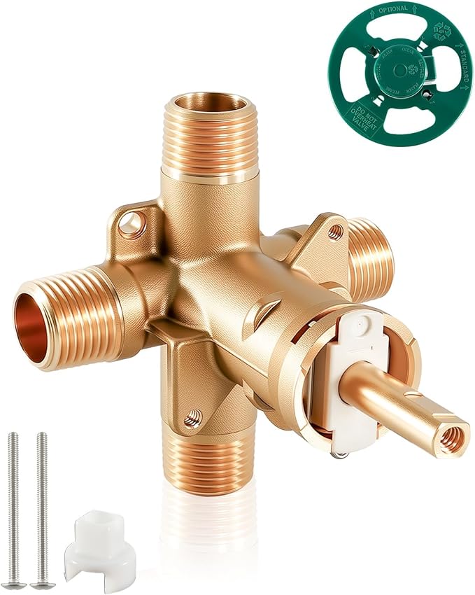 2510 Shower Valve Compatible with Moen Posi-temp, 4 Port 1/2 Inch IPS Connection, Pressure Balancing Rough-In Valve for Bathtub and Shower, with 1222 Shower Cartridge, Brass