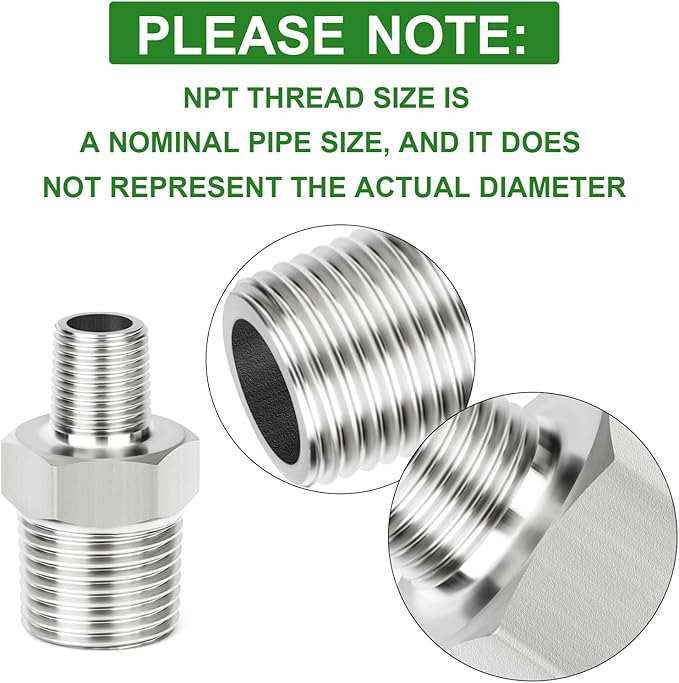 TAISHER 5PCS 304 Stainless Steel New Hex Nipple, 1/2" NPT Male x 1/4" NPT Male, Reducing Pipe Adapter Fitting