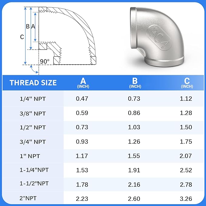 ChillWaves 304 Stainless Steel Pipe Fitting, 90 Degree Elbow 1-1/4" NPT Female x 1-1/4" NPT Female Thread Adapter(1-PACK)