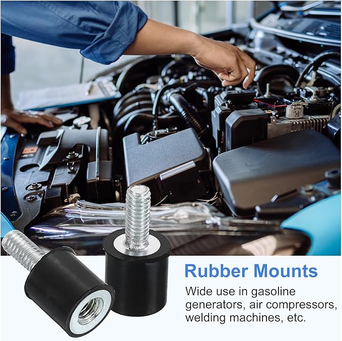 uxcell M4 Rubber Mounts, 4Pcs 10x10mm(DxH) Rubber Cylindrical Anti Vibration Isolator Shock Absorber with Lock Nut for Car Bobbin Generator Air Compressors