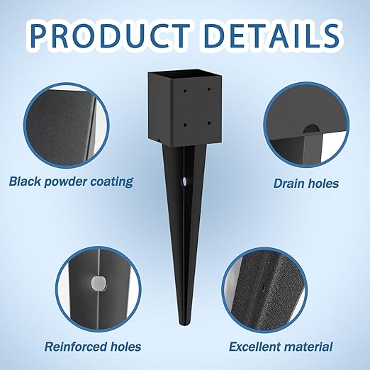 6 Pack 4x4 Fence Post Anchor Ground Spike – Heavy Duty 24" Metal Post Base (Fit 3.6"x3.6") Black Powder-Coated for Mailbox, Deck, Fence, Railing