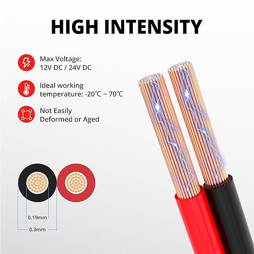 NAOEVO 20 Gauge Wire 500FT, 2 Conductors Electrical Wire Red Black Cable, Flexible/Low Voltage/PVC 20 AWG Copper Clad Aluminum Extension Cord for Speaker, LED Strips, Automotive 12V/24V DC