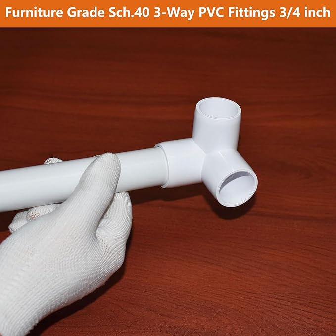 3/4" PVC Fittings 3 Way (10-Pack) Furniture Grade, Elbow Connector, Heavy Duty for DIY Furniture, Frames, UV Resistant - Compatible with 3/4" Schedule 40 PVC Pipes‌
