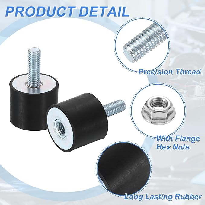 uxcell M8 Rubber Mounts, 4Pcs 30x25mm(DxH) Rubber Cylindrical Anti Vibration Isolator Shock Absorber with Lock Nut for Car Bobbin Generator Air Compressors
