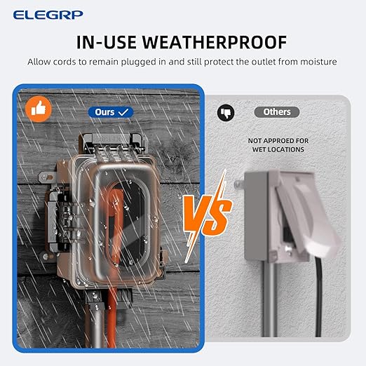 ELEGRP Outdoor GFCI Outlet with in Use Cover and Box Kit, 1 Gang, 15 Amp TRWR Self-Test GFI Receptacle, Extra Duty Metallic Electrical Outlet Box, Lockable in Use Cover, UL Listed, Black, 1 Pack
