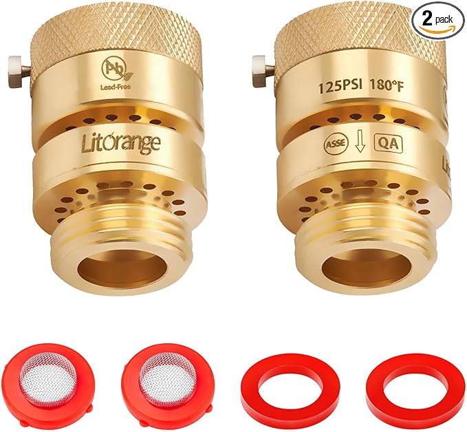 2 Pack 1-1/16" Fine Thread (Female) Lead-Free Self-Draining Vacuum Breaker, PK 1390 Replacement Hose Bib Backflow Preventer with washers and Sealing Tape for Garden & indoor Spigot