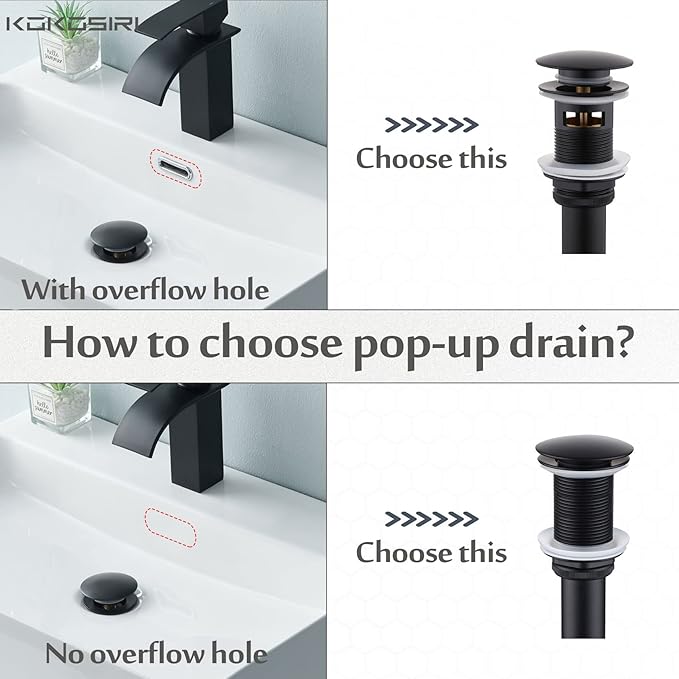 KOKOSIRI Bathroom Sink Drain with Detachable Hair Catcher, Matte Black Pop Up Sink Drain with Strainer Basket Anti Clogging for Vanity Vessel Sink with Overflow, C1001BK