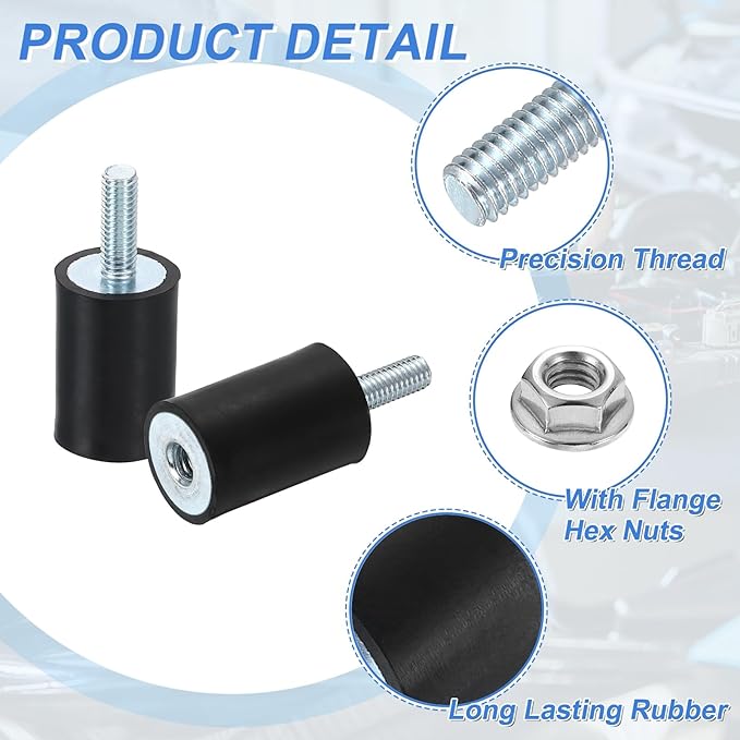 uxcell M6 Rubber Mounts, 4Pcs 20x30mm(DxH) Rubber Cylindrical Anti Vibration Isolator Shock Absorber with Lock Nut for Car Bobbin Generator Air Compressors