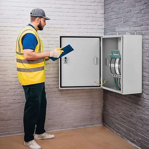 Steel Electrical Junction Box, 12 x 8 x 6 Waterproof & Dustproof Electrical Enclosure, Outdoor & Indoor Universal Project Box with Lock & Mounting Plate