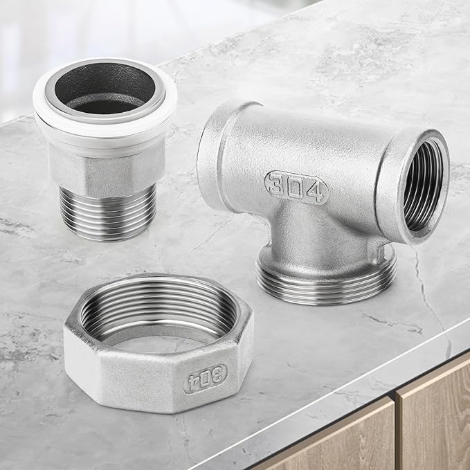TAISHER 1PCS 304 Stainless Steel 3 Way Tee Union，3/4" NPT Female x 3/4" NPT Male x 3/4" NPT Female Cast Pipe Fitting