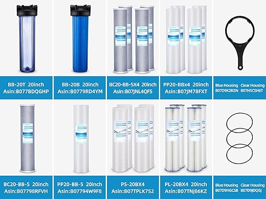 Geekpure 3 Stage Whole House Water Filter System with 20-Inch Clear Housing 4.5" x 20" 5 Micron 1 Inch NPT Brass Port-Pack of 2