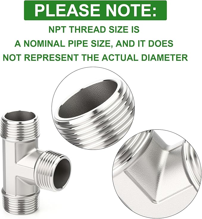 TAISHER 5PCS 304 Stainless Steel Tee Pipe Fittings, 1" x 1" x 1" NPT Male Pipe Fittings
