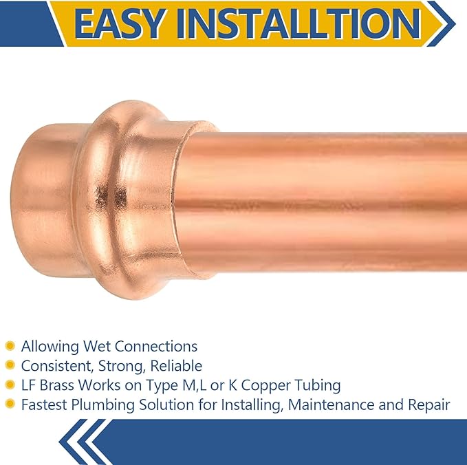 100-Pack GUOFIS Copper Press End Cap, 1/2" x 1/2" Plug Fittings for Copper Tube Connection with Stop(PRESS020-100Pack)