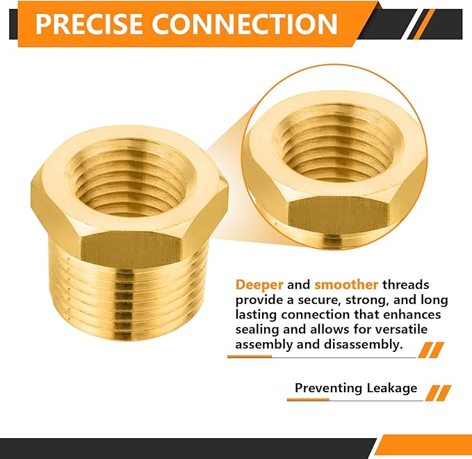 50-PCs HeSun Brass Thread Pipe Fitting, 1/2" NPT Male x 1/4" NPT Female Reducer Hex Bushing Adapter(NPT029-50)