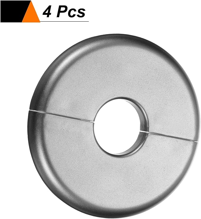 HARFINGTON 4pcs Wall Split Flange 22.5mm/0.9" Self-Adhesive Plumbing Cover Plates ABS Plastic Round Escutcheon Plate Buckle Design for Water Pipe Bathroom Kitchen Decoration, Gray