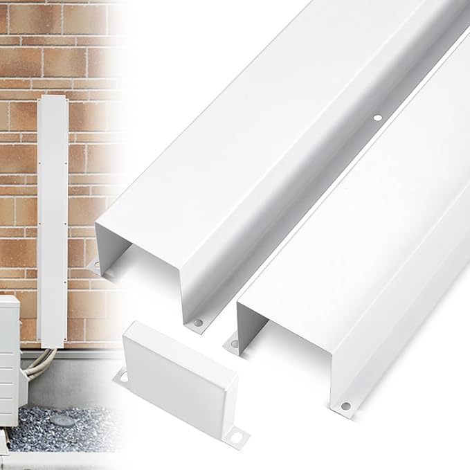 LyPrem 4" W x 6.5Ft L Metal Line Set Cover Kit - Decorative AC Pipe Cover for Ductless Mini Split/Central Air Conditioner/Heat Pump Systems, White