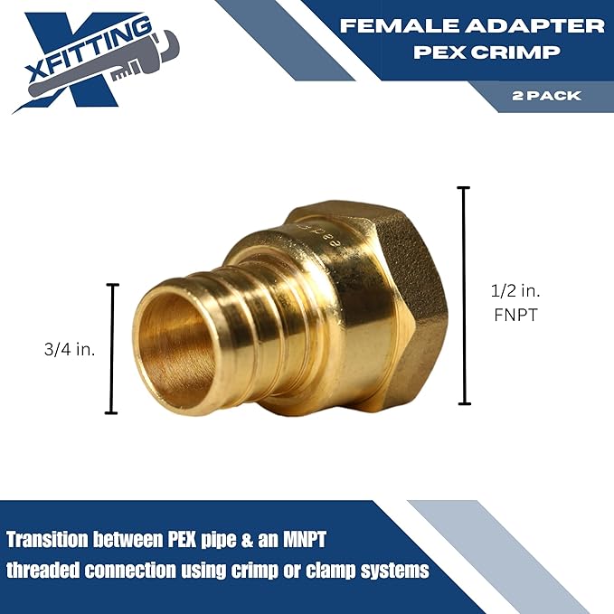 XFITTING 3/4 inch Pex x 1/2 inch Female NPT Adapter, 23-4-5=10X, 10 Pieces