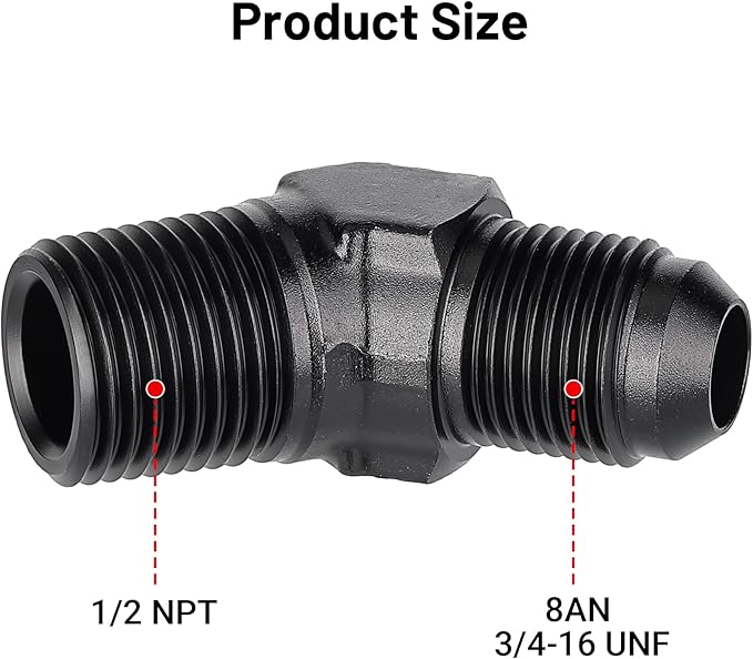 EVIL ENERGY 8AN Male Flare to 1/2" NPT Pipe 45 Degree Fitting Adapter Aluminum Black