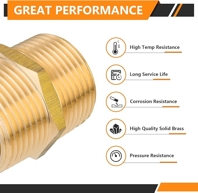10-PCs HeSun Brass Hex Nipple Pipe Fitting, 1" NPT Male x 1" NPT Male Nipple Pipe Adapter(NPT015)