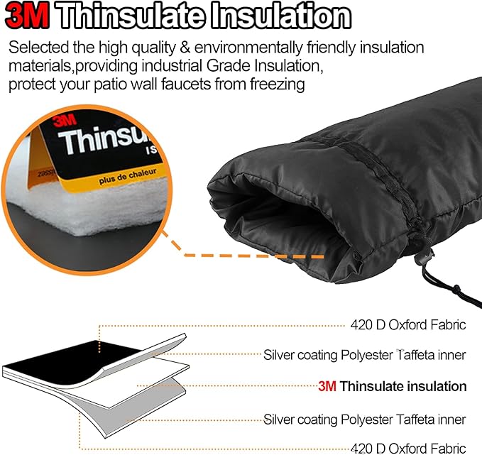 XXL Outdoor Faucet Covers for Winter, 3M Thinsulate Sprinkler Freeze Protector, 25”H x 13”W for Garden Lawn Faucets and Yard Hydrant, Waterproof Insulated Spigot Cover, Reusable Faucet Sock