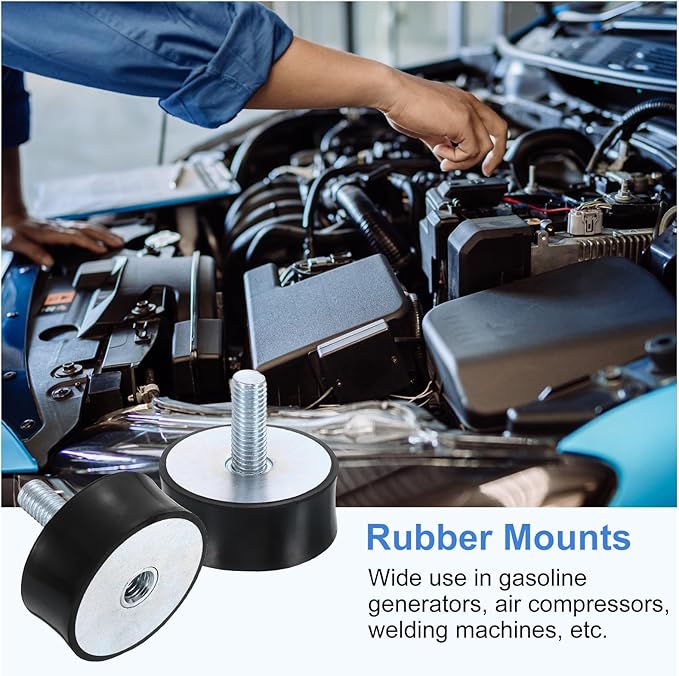 uxcell M10 Rubber Mounts, 1Pcs 50x21mm(DxH) Rubber Cylindrical Anti Vibration Isolator Shock Absorber with Lock Nut for Car Bobbin Generator Air Compressors