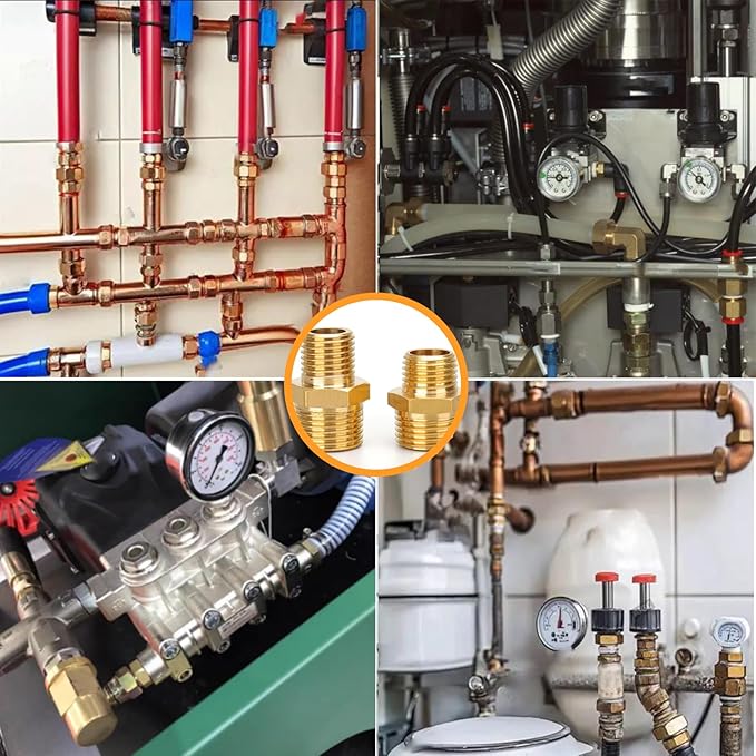 2Pcs 3/4" NPT x 1/2" NPT Solid Brass Fitting Pipe Fitting, 3/4 to 1/2 Hose Adapter Brass Hex Fitting,3/4 to 1/2Male to Male NPT Threaded Reducing Union Fitting