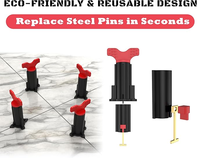 Tile Leveling System, Reusable Tile Spacer Leveling System, Tile Tools for Installation Self Leveling, Tiling Tools and Accessories (40 Sets+40 Extra Pins)