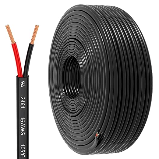 16 Gauge Wire 2 Conductor Electrical Wire, 16 AWG 1.309mm² Wire PVC Cord,12V/24V DC Low Voltage/Copper-clad Aluminum(CCA) 2 Wire for Automotive Wire LED Strips Lamp Lighting Marine(45.8M/150FT)