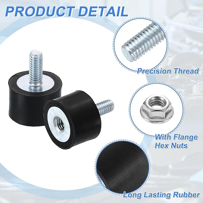 uxcell M4 Rubber Mounts, 4Pcs 15x10mm(DxH) Rubber Cylindrical Anti Vibration Isolator Shock Absorber with Lock Nut for Car Bobbin Generator Air Compressors