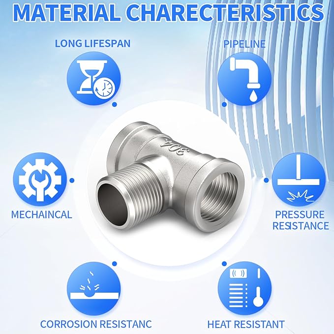 ChillWaves 304 Stainless Steel Pipe Fitting, Male Branch Tee 1" NPT Female x 1" NPT Male x 1" NPT Female Thread Adapter(2-PACK)