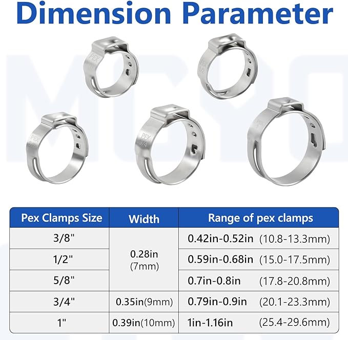 3/8 inch Pex Clamps 250pcs Pex Crimp Rings Single Ear Hose Clamps Stainless Steel Pex Fittings Cinch Clamp Ring for PEX Pipe Tubing
