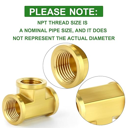 TAISHER 5PCS Brass Tee Fitting, 3/8" x 3/8" x 3/8" NPT Female Pipe Fittings