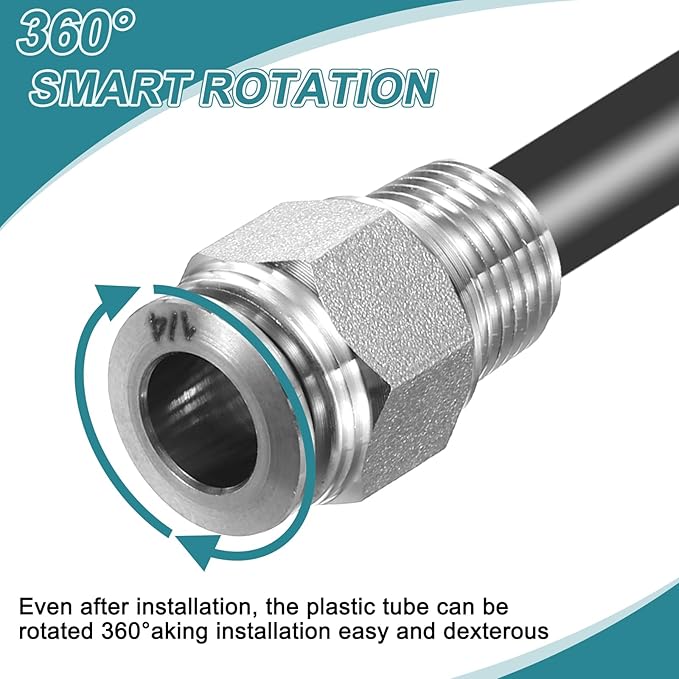 HARFINGTON Push to Connect Fittings 1/4" Tube OD x 1/4" NPT Thread Male Straight Union Fittings 304 Stainless Steel Quick Connect Pneumatic Accessories for Trailers Air Brake System