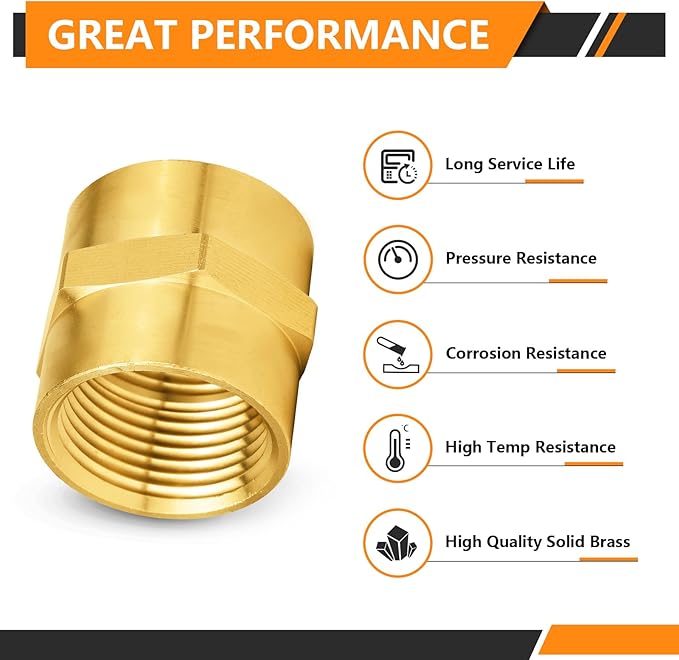 100-PCs HeSun Brass Pipe Fitting, 3/4" NPT Female x 3/4" NPT Female Hex Pipe Adapter
