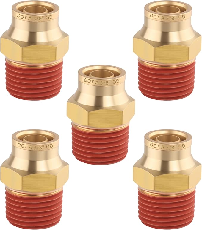 5PCS Air Brake Quick Push to Connect Fittings, 3/8" Tube OD x 3/8" NPT Thread Air Compression Straight Union Fittings for Nylon Hose with DOT Approved for Truck Trailers