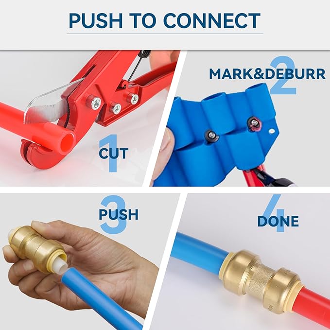 3/4 Inch Push End Cap,12 Pack PEX Brass Push-fit End Cap Plug with 1 Pack Discount Clip, Push-to-Connect Plumbing Fittings for Copper, PEX Pipe, CPVC