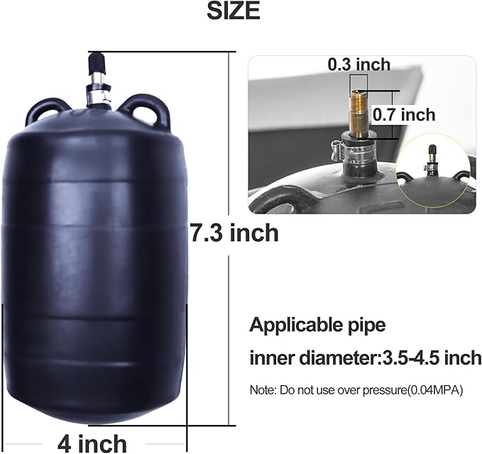 Water Shut Off Airbag with Long Hose, 4 Inch Inflatable Pipe Plug, Pipe Test Plug, Test Ball Plug, Used for Drainage Pipe, Sewage Pipe Temporary Water Blocking, Closed Water Test
