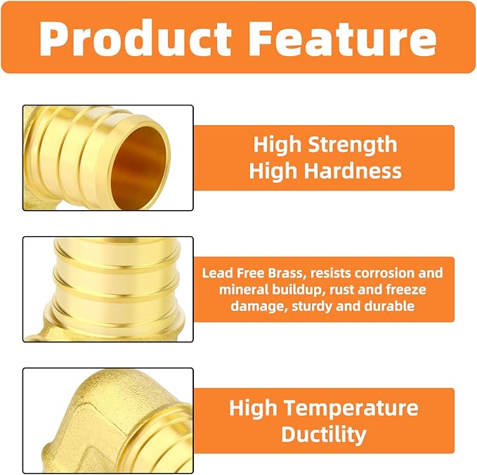 GASHER 10Pcs No Lead Brass 3/4" Pex Elbow Fittings, 3/4 Inch Pex Fittings for Pex Tubing