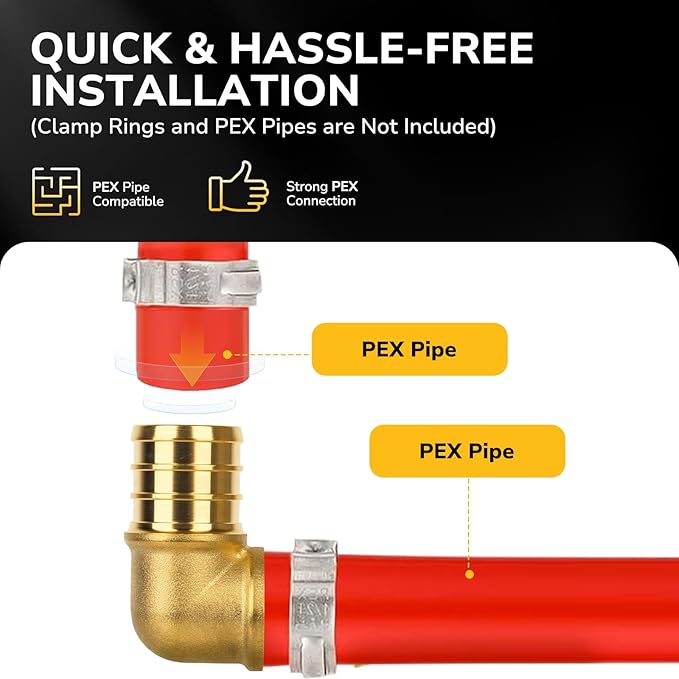 10 Pack Pex Fittings, 1" Pex 90 Degree Elbow, Heavy-Duty Brass Crimp Fittings for PEX Pipes with Leak-Resistant Construction, NSF & UPC Certified