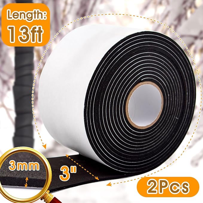 3 Inch * 13Ft Pipe Insulation Tape - 2Packs, Weather Resistant Water Wrap Tape, Outdoor Water Pipe Insulation Wrap, Foam Pipe Wrap Insulation for Water Pipes (Black)