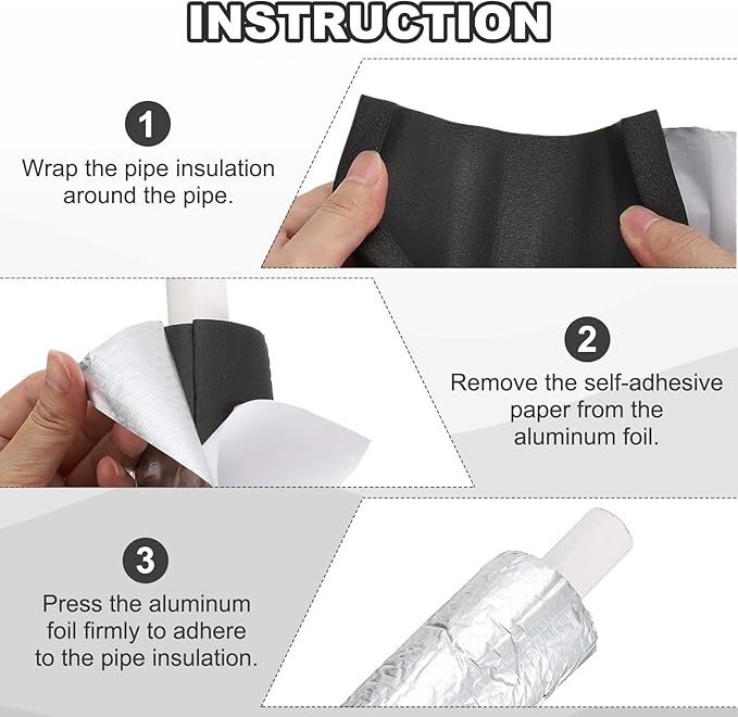 PATIKIL Pipe Insulation Foam Tube, 3.3FT Length Self Adhesive Pipe Freeze Protection Wrap with Aluminum Foil 2"(48MM) ID x 5cm Thickness for Outdoor Winter Irrigation