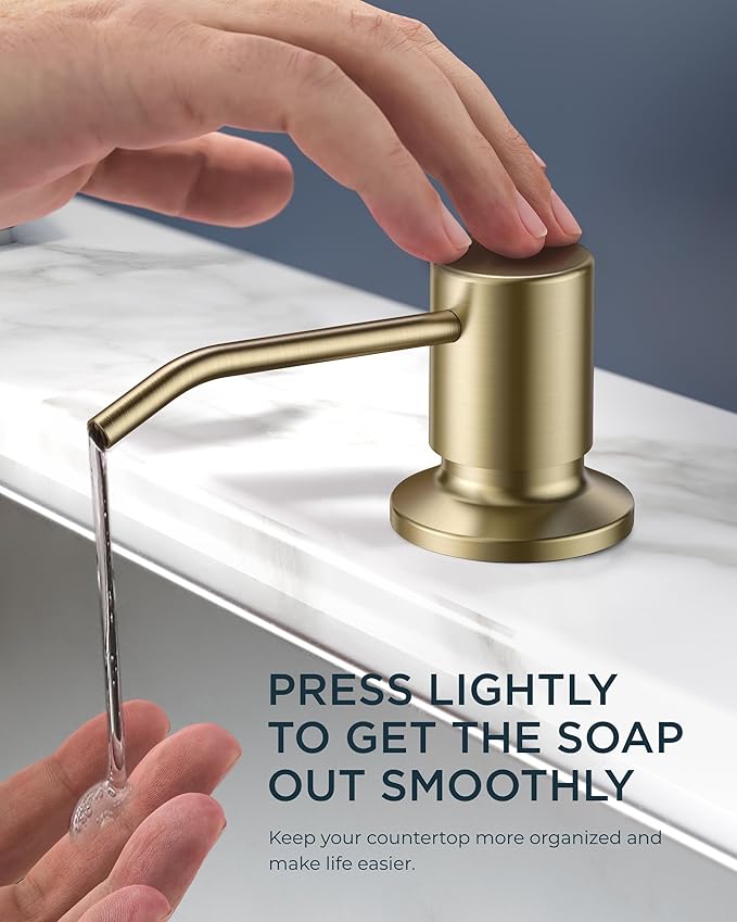 FORIOUS Kitchen Faucet with Soap Dispenser, Gold Stainless Steel Spring Sink Faucet with Pull Down Sprayer Transitional Single Handle for Pot Filler, Farmhouse Camper Bar Laundry Room
