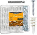 KURUI #8 Self Drilling Drywall Anchors with Screws Kit, Heavy Duty Dry Wall Anchors for Hanging Sheetrock, 50 Self-Tapping Plastic Drywall Hangers 50 Sheet Rock Screws, 100PCs Mounting Hardware -75LB