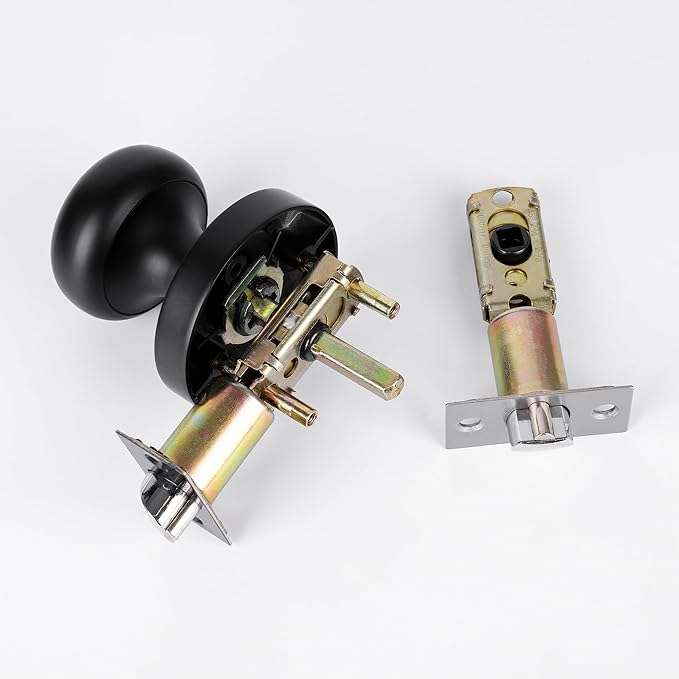 Adjustable Deadlatch Size 60/70mm 45°Turning Angle Square Hole 7.6mm Suitable for Keyed Entry Door Knob/Handle, Door Lock Replacement Parts with Door Strike Plate Matte Black