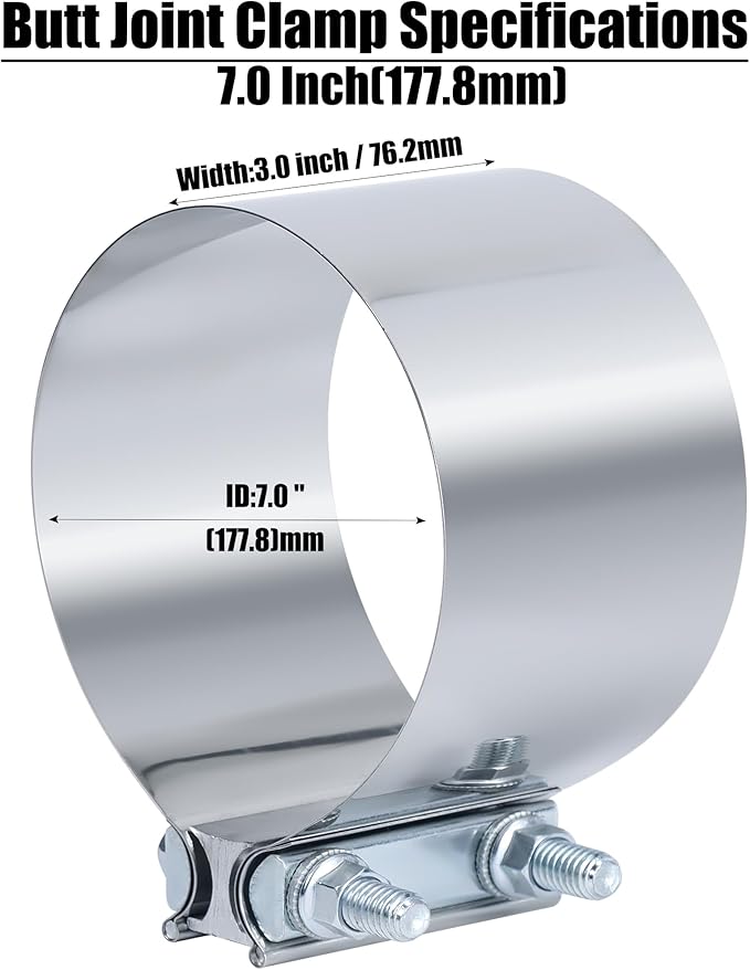 7 Inch Exhaust Clamp,7 Inch Butt Joint Exhaust Muffler Pipe Band Clamp Sleeve Coupler Stainless Steel(1PCS)