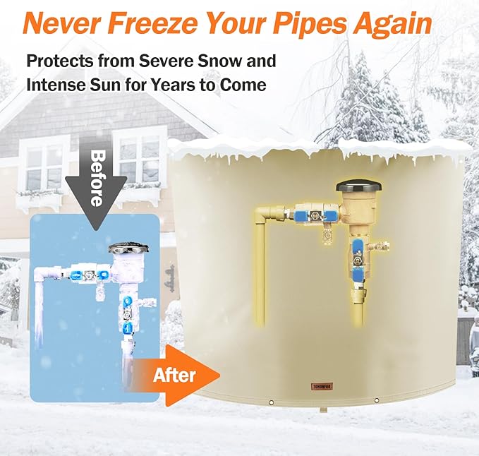 Backflow Preventer Pipe Insulation Cover (5°F) - Irrigation Sprinkler Valve Insulated Pouch - Water Well Pump Cover - Sturdy 5 Layers for Winter Freeze Protection, 50" W x 40" H, Beige