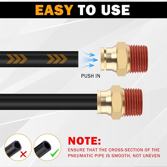 5PCS Quick Push to Connect Fittings, Brass Union Straight DOT Approved 1/4" Tube OD x 1/4" NPT Thread Air Line Adapter for Truck Trailers and Air Brake System