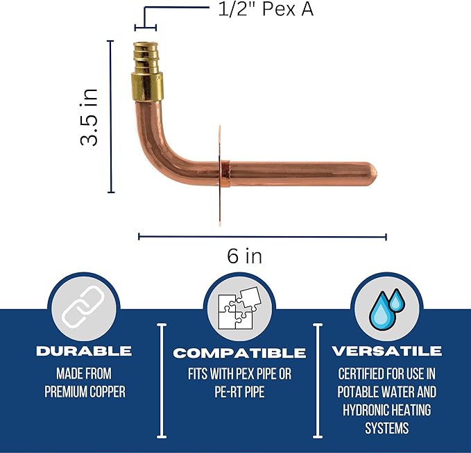 XFITTING 1/2 inch Pex A Expansion Stub Out Elbow with Flange 3.5 inch x 6 inch, F1960, Copper, 30-3-8=10X, 10 Pieces